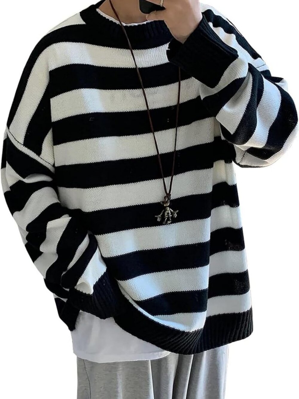 Casual Oversized Striped Knit Pullover Sweater for Men - Autumn Winter Fashion